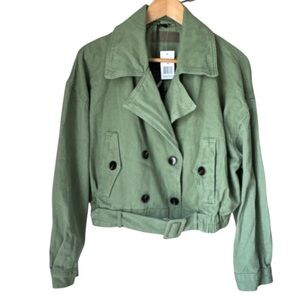 Blank NYC jacket Green Double-Breasted cropped trench medium NEW moto